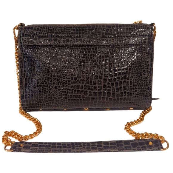 Rebecca Minkoff MAC Crocodile Embossed Black Leather Messenger Crossbody - Picture 2 of 16